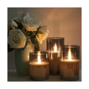 GenSwin Velas LED sin llama de cristal gris que funcionan_4