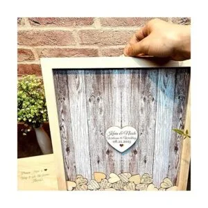 Cartel de madera con diseño de libro de invitados de boda_6