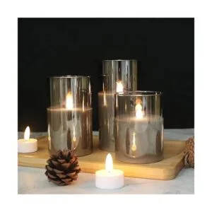 GenSwin Velas LED sin llama de cristal gris que funcionan_5