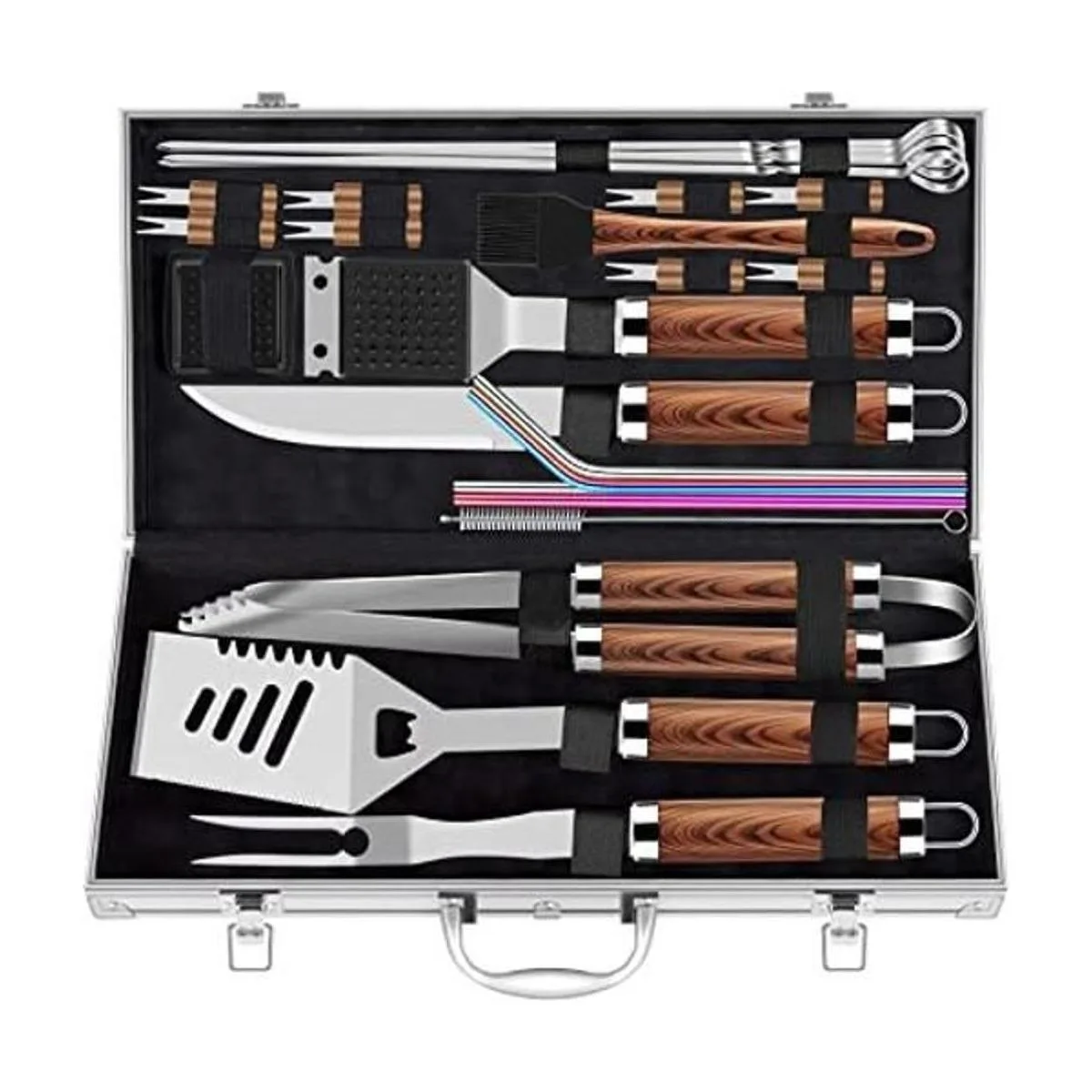 ROMANTICIST Juego de 25 herramientas de parrilla de acero_1