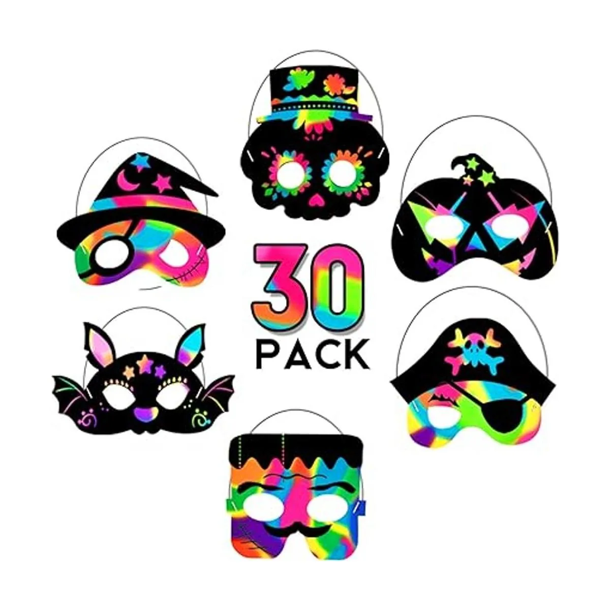 Kit de 30 máscaras de Halloween para raspar arco iris kit_3