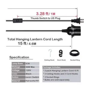 HESSION Paquete de 2 luces colgantes con enchufe de 15_2