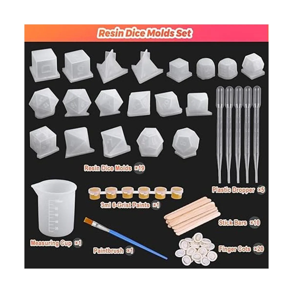 Shynek Juego de moldes para dados de resina 19 estilos