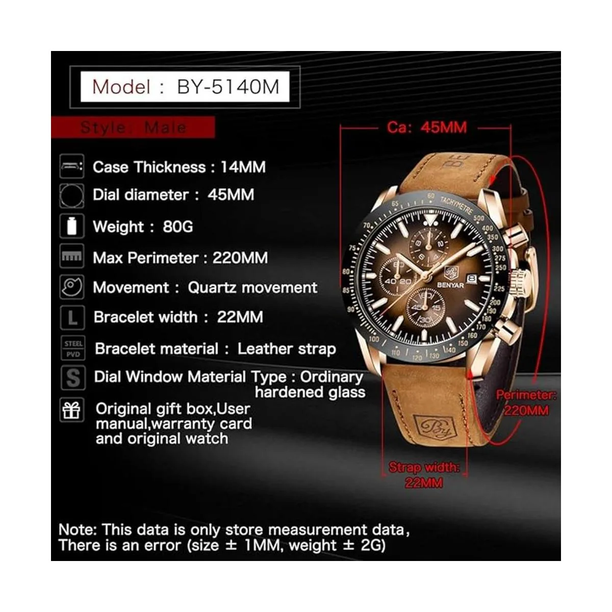 BY BENYAR Reloj de pulsera para hombre Amazon analógico_6