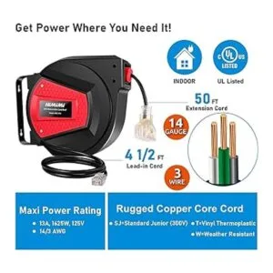 Carrete de cable de extensión retráctil de 50 pies_2