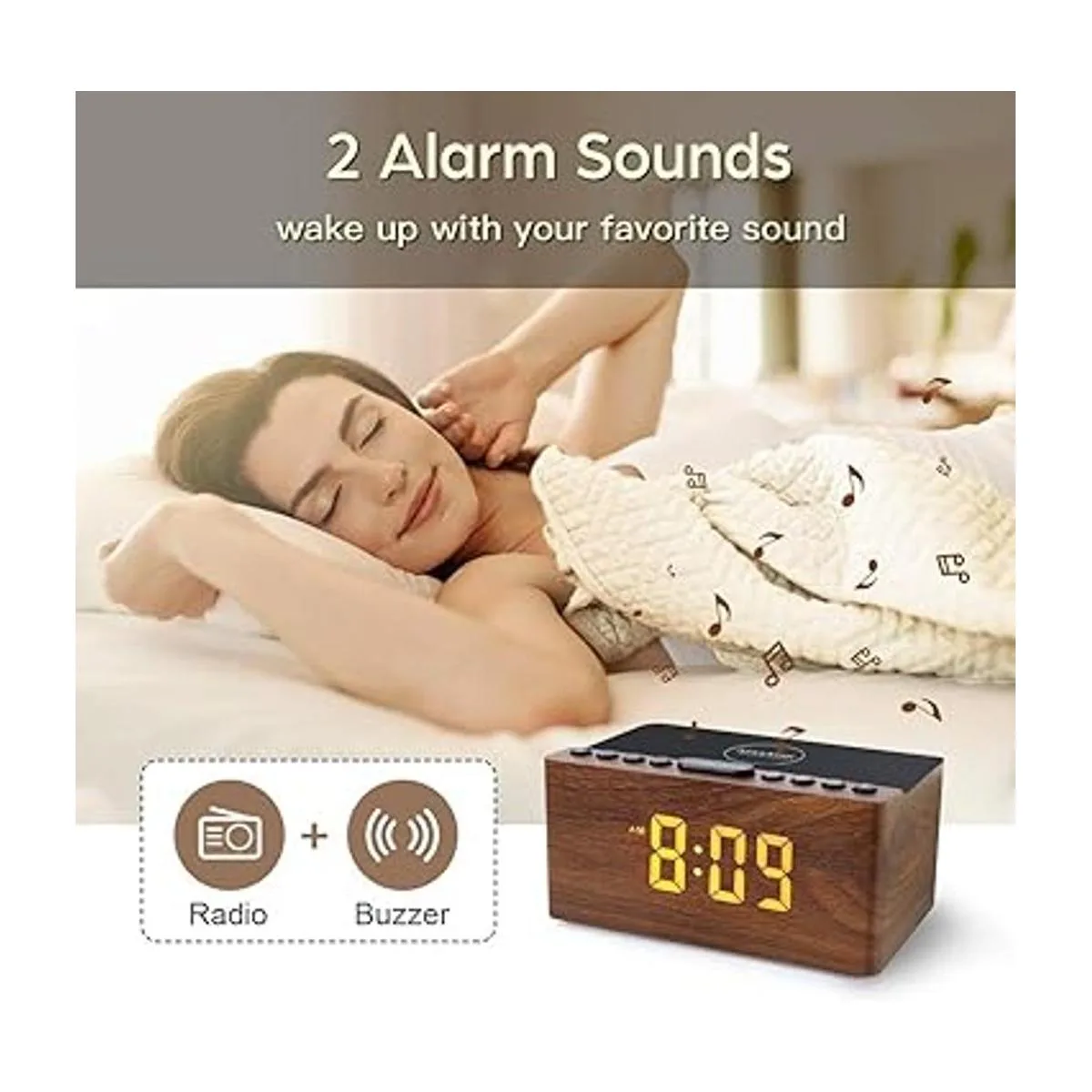 ANJANK Reloj despertador digital de madera con radio FM_6