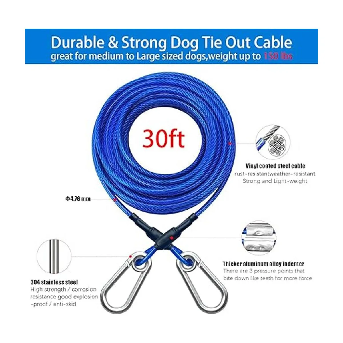 Cable y estaca de amarre para perros anclaje giratorio de_5