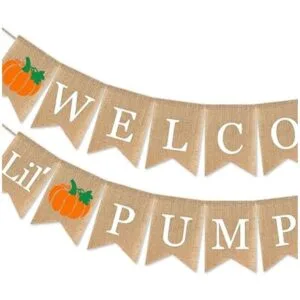 SWYOUN Arpillera Bienvenido Pequeña Calabaza Banner Otoño_3