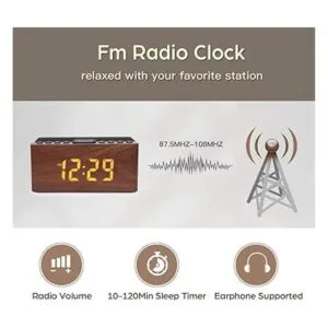 ANJANK Reloj despertador digital de madera con radio FM_5
