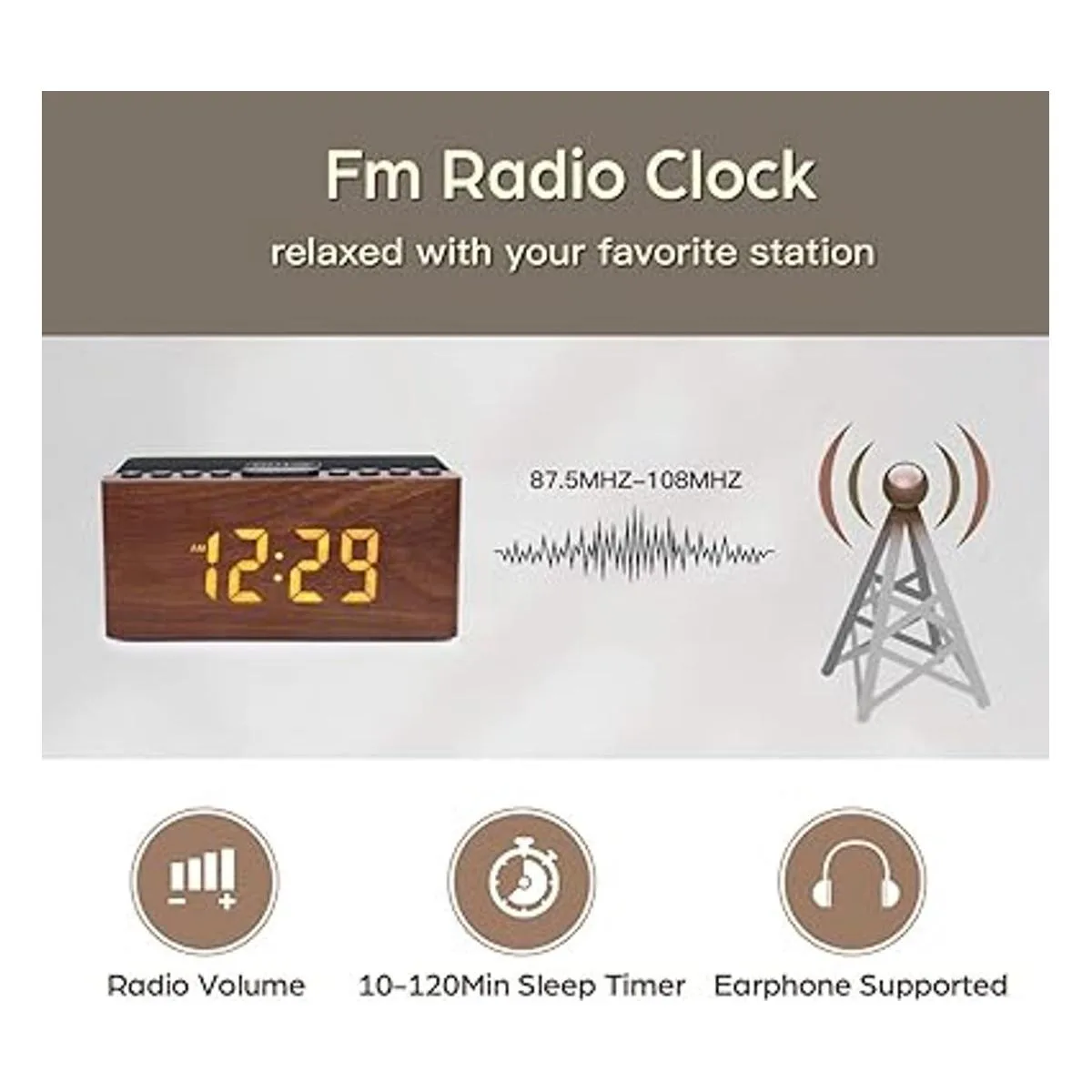 ANJANK Reloj despertador digital de madera con radio FM_5