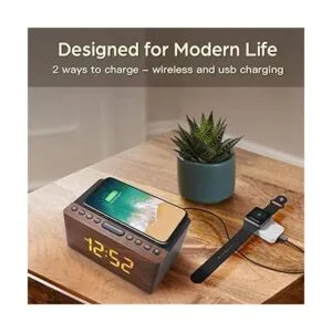 ANJANK Reloj despertador digital de madera con radio FM_3