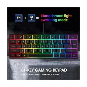 DGG Teclado K60 de 61 teclas RGB retroiluminado 60 con