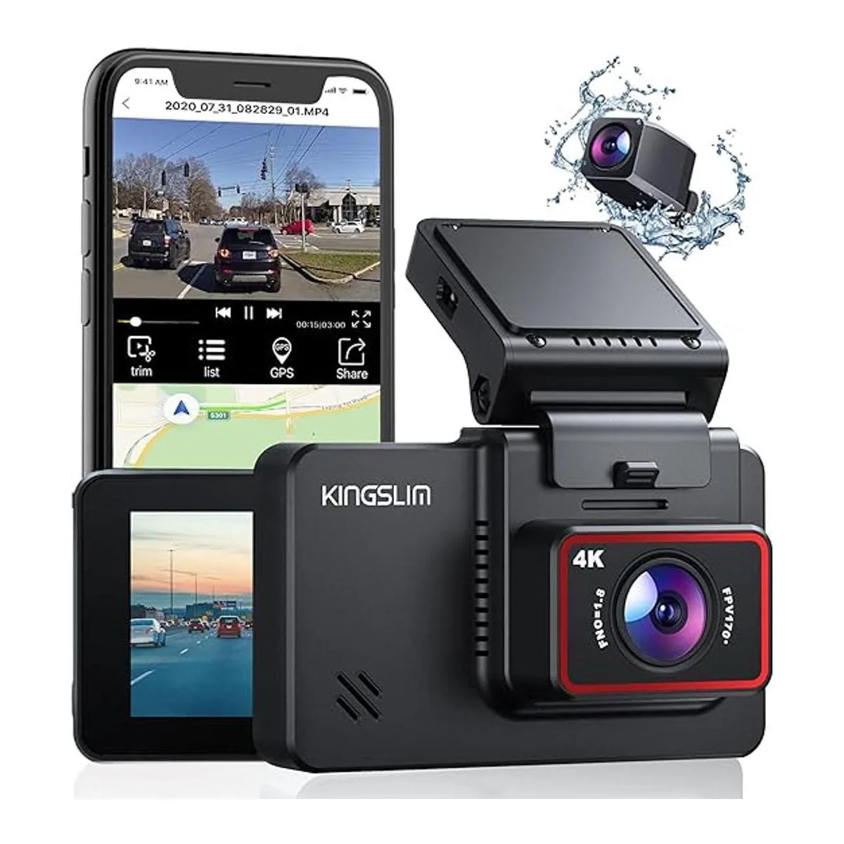 Kingslim Cámara D4 4K doble para salpicadero con GPS WiFi_1