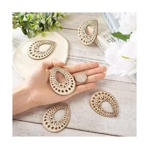 Pandahall 10 aretes de lágrima de madera natural en_4