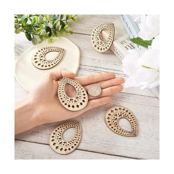 Pandahall 10 aretes de lágrima de madera natural en_4