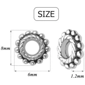 100 cuentas espaciadoras de plata antigua de 0.315 in