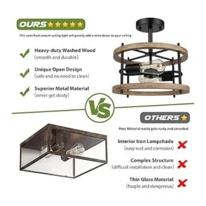 Lámpara de techo retro de 2 luces con montura semi