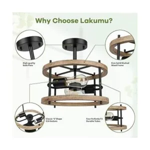 Lámpara de techo retro de 2 luces con montura semi