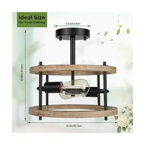 Lámpara de techo retro de 2 luces con montura semi