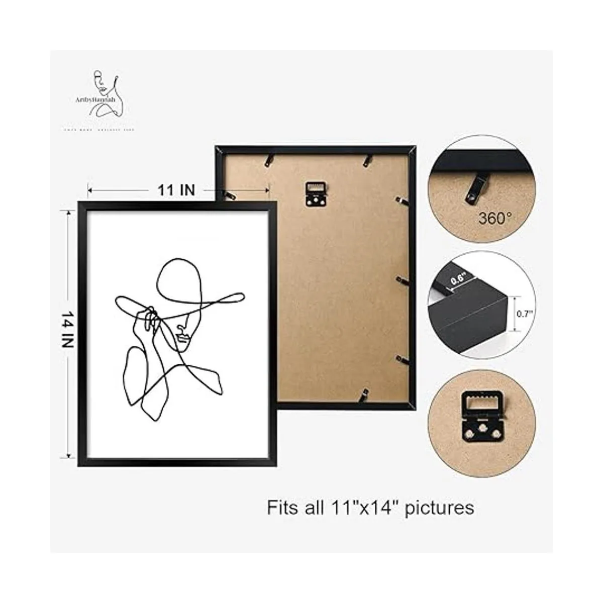 ArtbyHannah Juego de 3 arte de pared enmarcado negro de 11_4