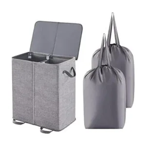 Lifewit Cesta doble de lavandería con tapa y bolsas_1