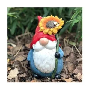 TZSSP estatua de gnomo de jardín al aire libre con girasol
