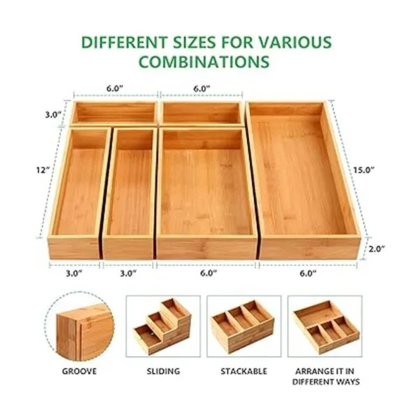 MaxGear Organizador de cajones 100 bambú 6 unidades_5