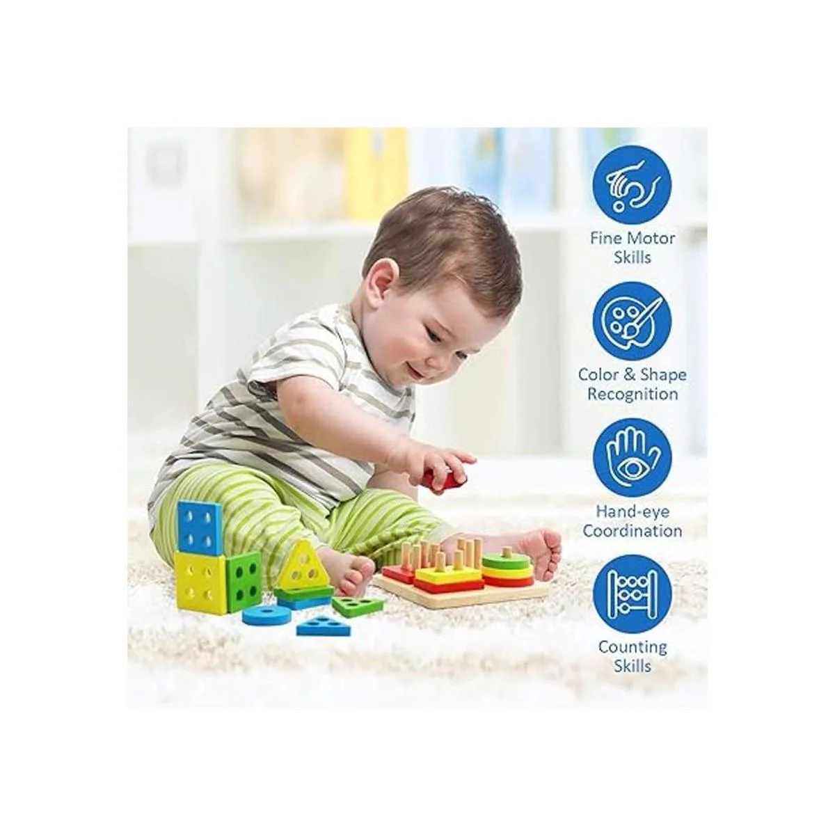 Coogam Juguetes Montessori apilables de madera bloques de_4