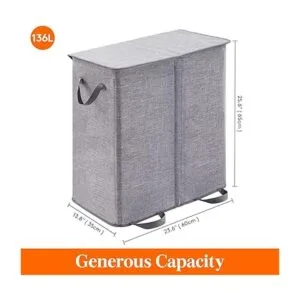 Lifewit Cesta doble de lavandería con tapa y bolsas_5