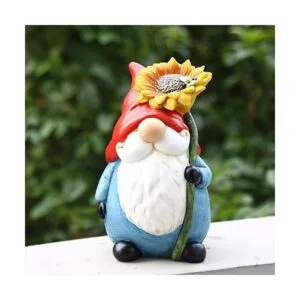 TZSSP estatua de gnomo de jardín al aire libre con girasol