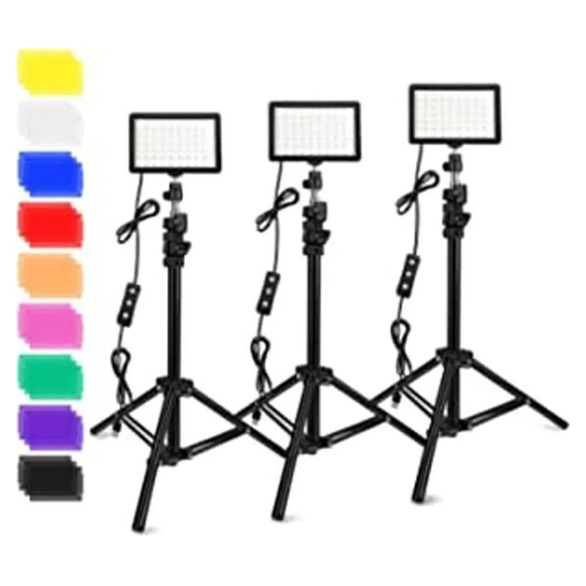 Paquete de 3 70 luces LED de video con soporte de trípode_1