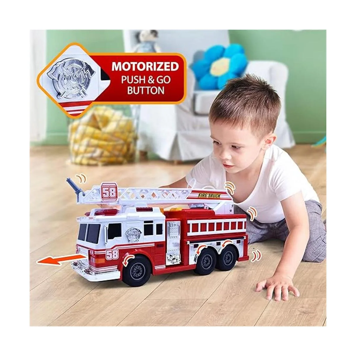 Camión de bomberos motorizado con luces sonido de sirena_3