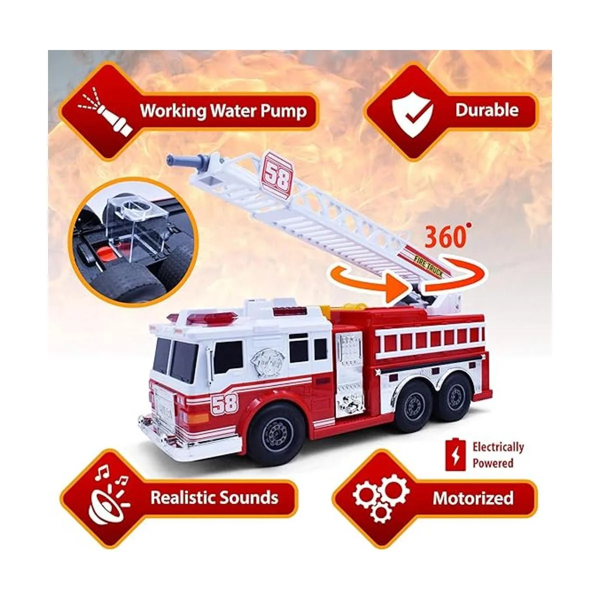 Camión de bomberos motorizado con luces sonido de sirena_2