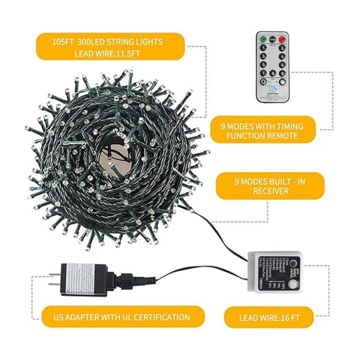 Chuya 300 luces LED de árbol de Navidad que cambian de_2