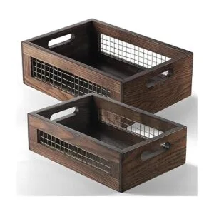 NAGAWOOD Juego de 2 cestas de madera para encimera para