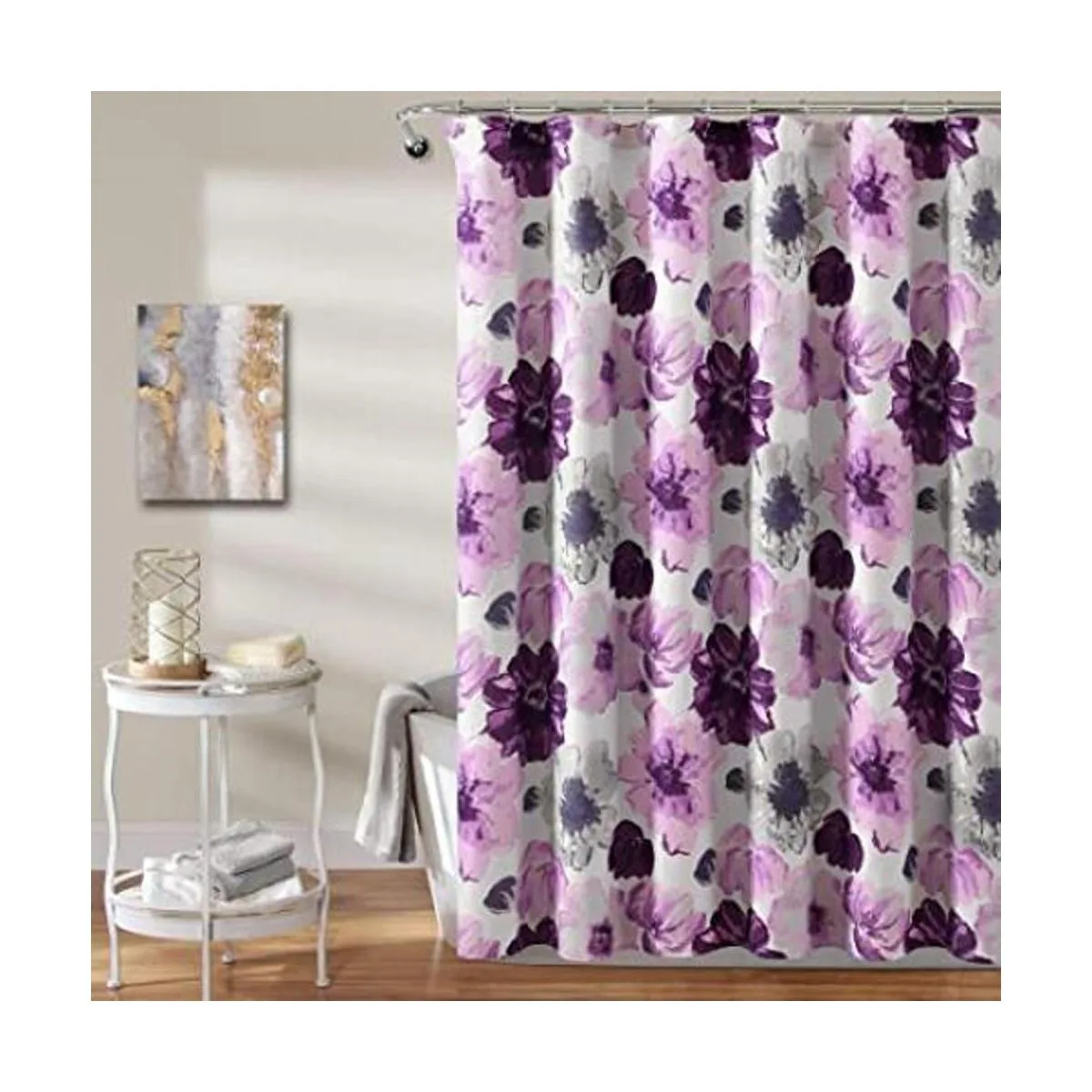 Leah Cortina de ducha gris y morado 72 pulgadas de ancho_1