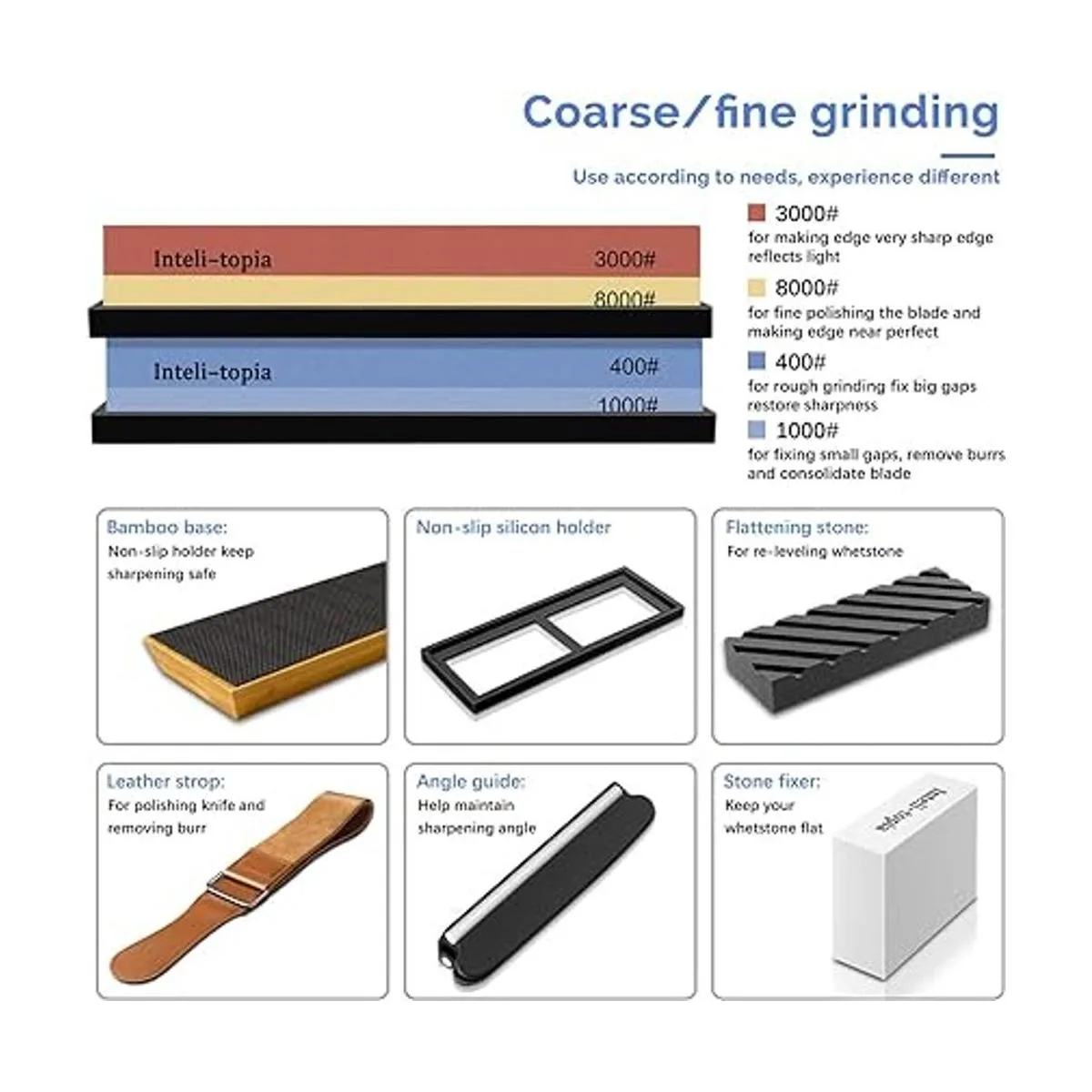 Juego completo de piedras afiladoras de cuchillos grano_2
