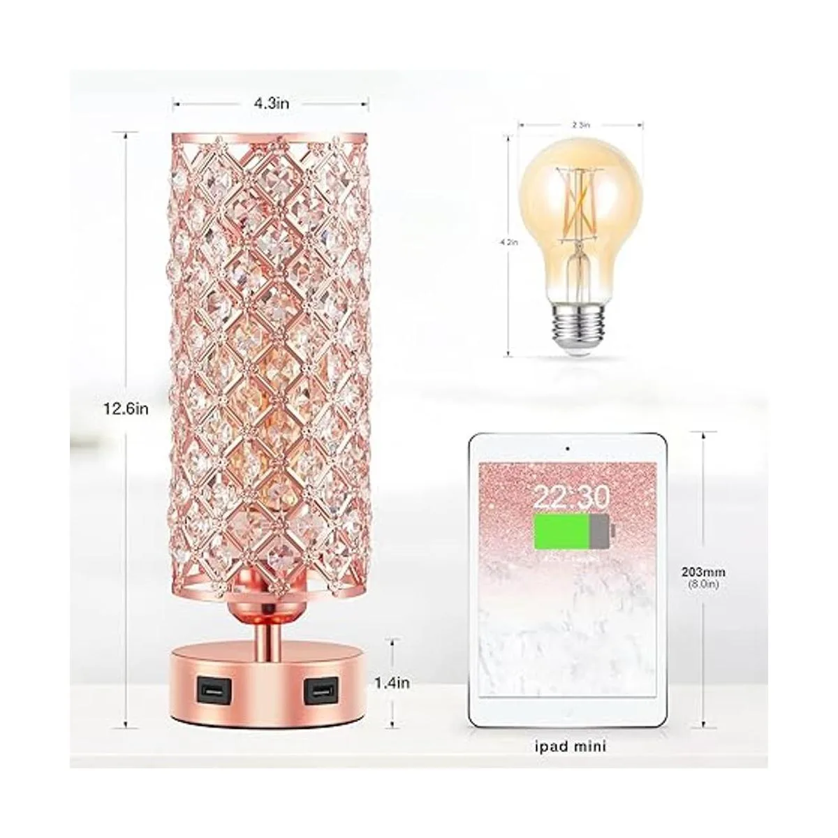 Lámpara de mesa de cristal lámpara de oro rosa de Hongin_3