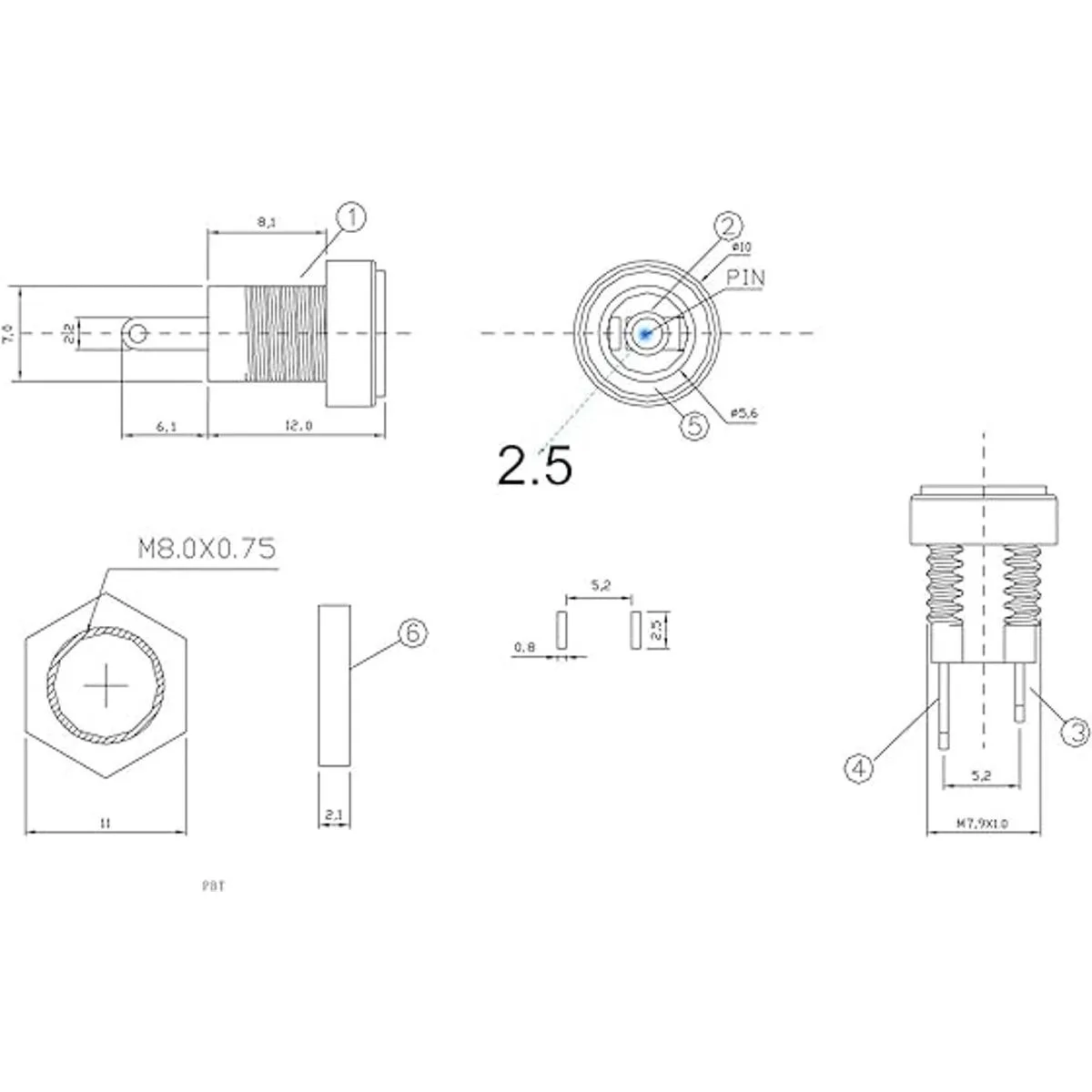 DIYhz Conector hembra de 2 pines de 0.217 in x 0.098 in_3