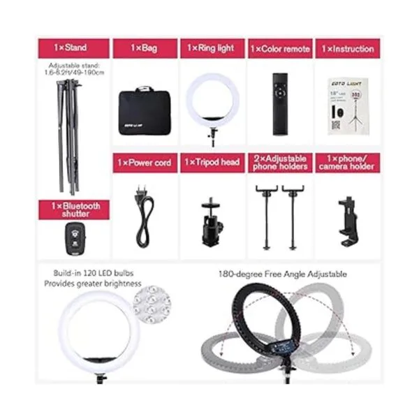 Anillo de luz LED de 18 pulgadas con soporte de trípode_5