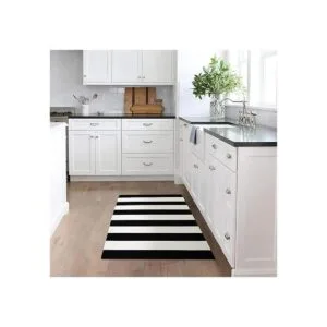 KOZYFLY Alfombra de algodón a rayas en blanco y negro_6