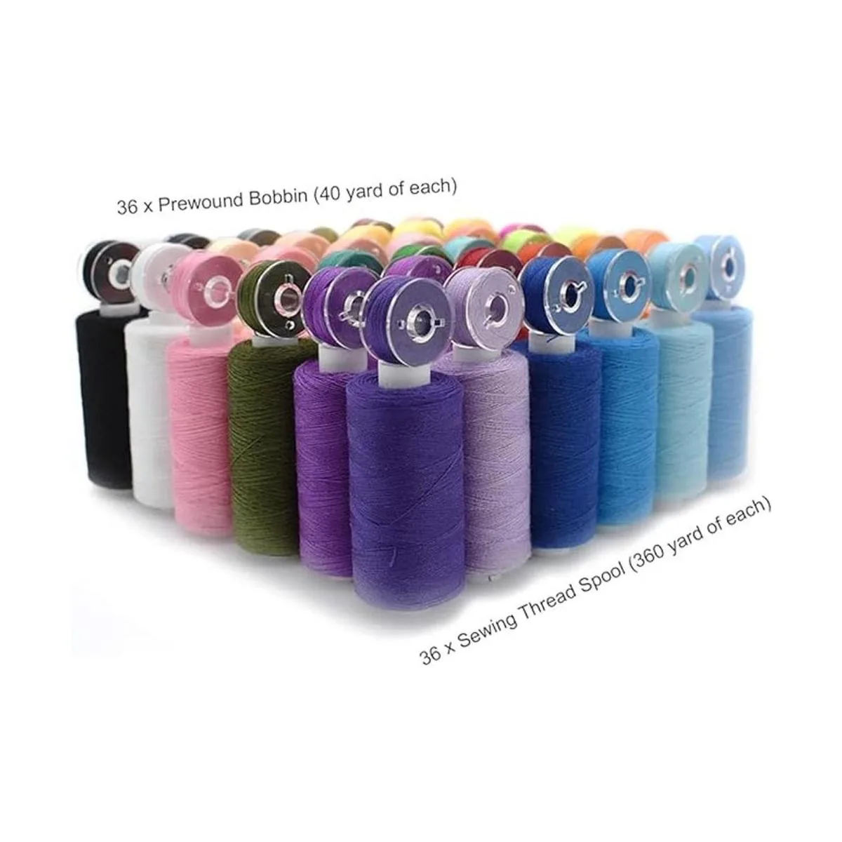 Kit de hilos de coser de 72 bobinas 36 colores 360