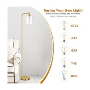 Lámpara de pie de diseño industrial con pantalla de cristal_5