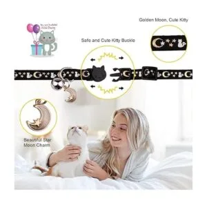 2 collares de gato con campana lunas estrellas gatito
