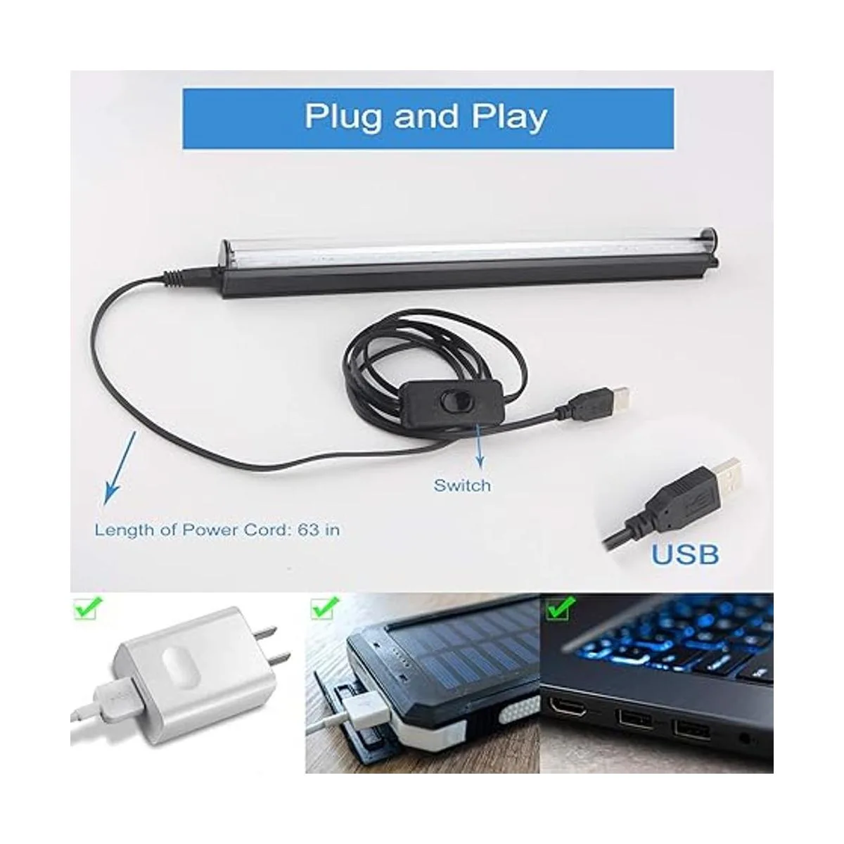 Barra de luz negra LED 10 W 1 pies USB portátil T5 UV_5