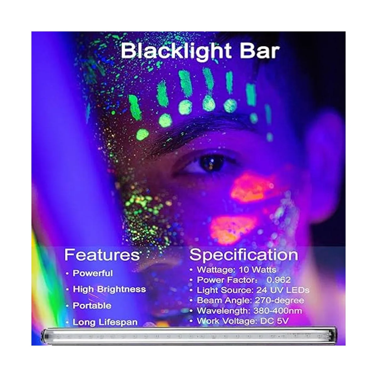 Barra de luz negra LED 10 W 1 pies USB portátil T5 UV_3