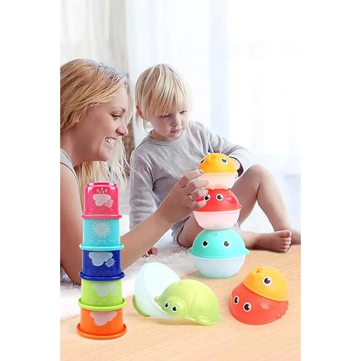 MoraBaby Juguetes apilables para el baño de bebé con bolsa_6
