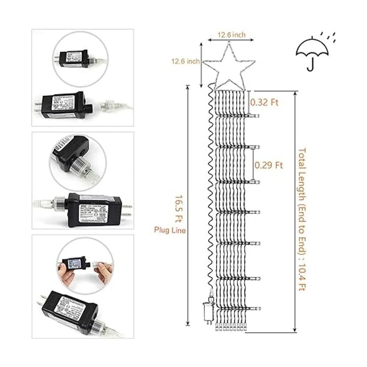 FUNIAO Tira de luces con estrella 320 luces LED cascada