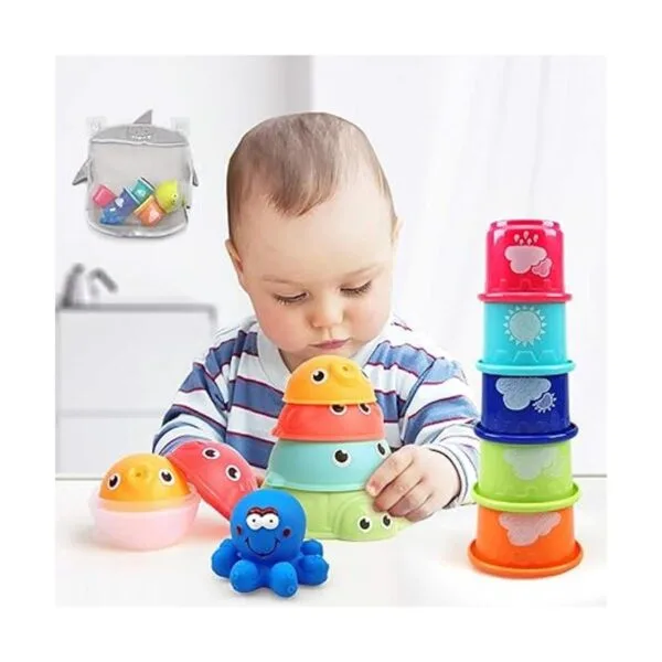 MoraBaby Juguetes apilables para el baño de bebé con bolsa_3