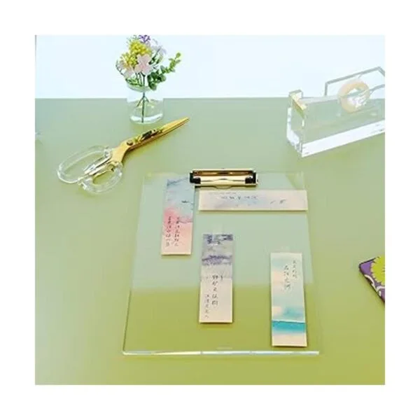 Portapapeles de acrílico transparente con clip dorado_4